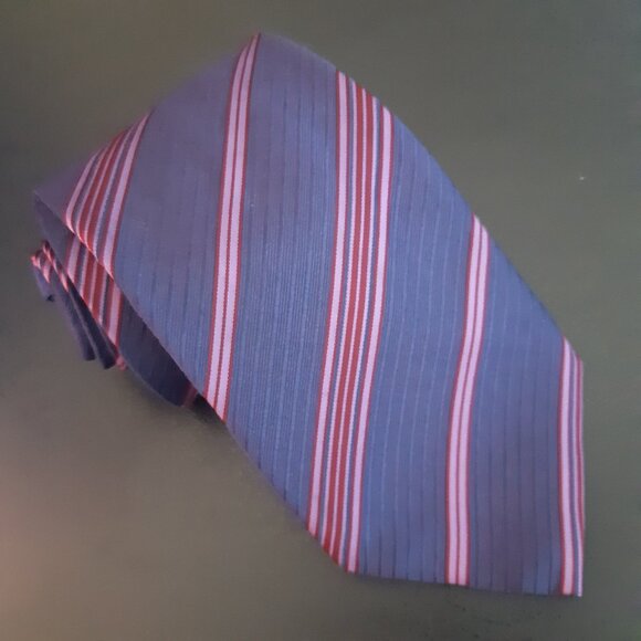 Canali Silk Tie Navy with Mauve & Maroon Diagonal Stripes - Picture 8 of 10